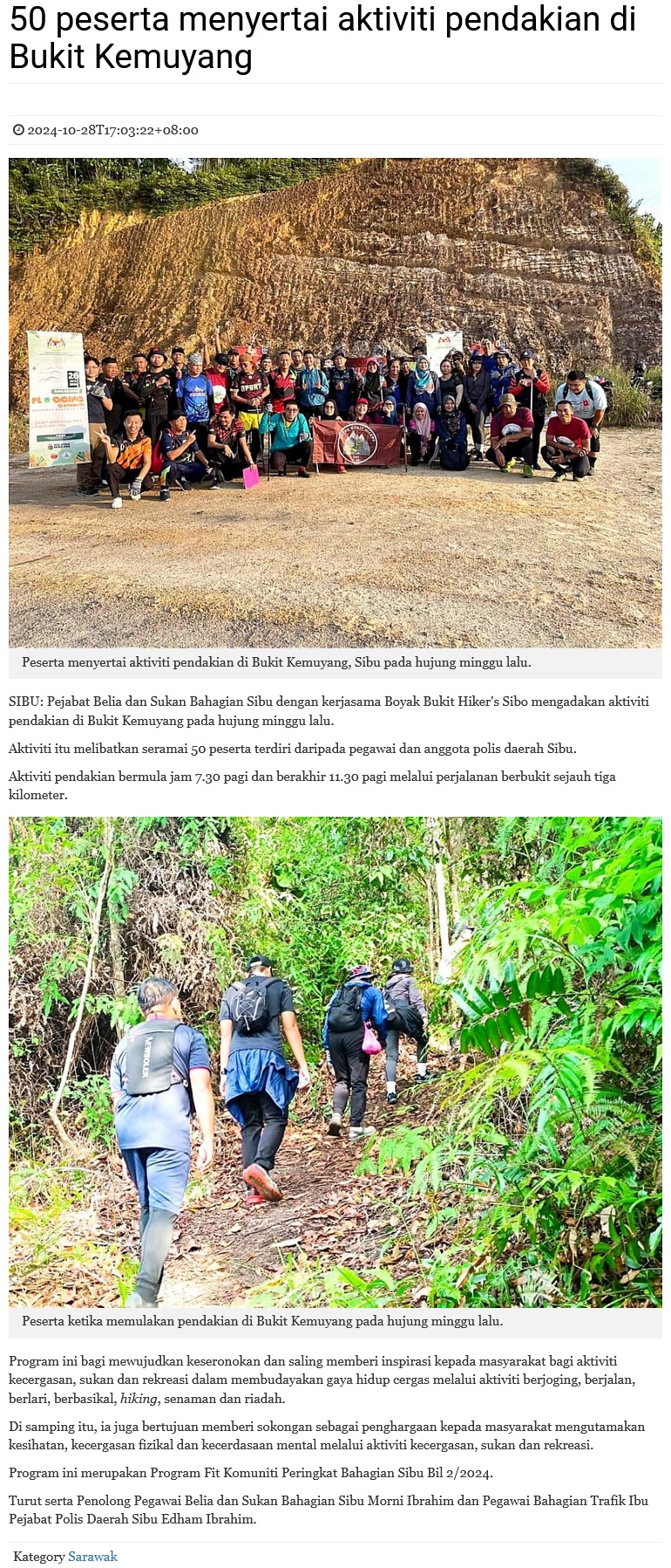 50 peserta menyertai aktiviti pendakian di Bukit Kemuyang