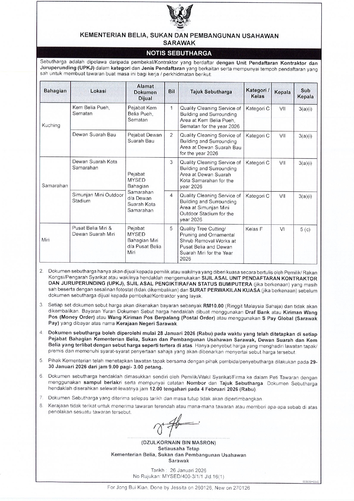 NOTIS SEBUTHARGA UNTUK PEJABAT-PEJABAT BAHAGIAN MYSED